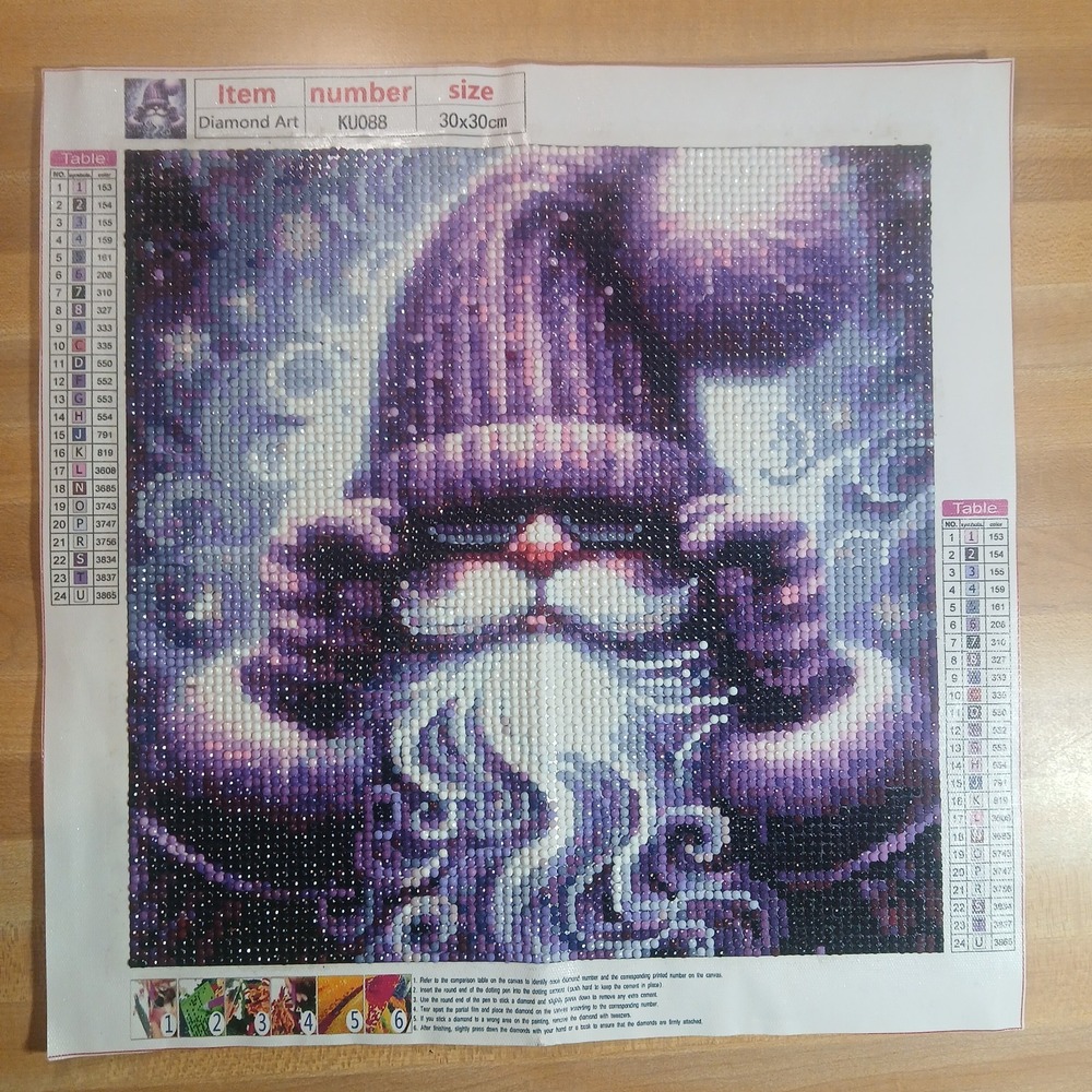 Finished 5D Diamond Art Painting Wall Art Purple Santa, Sealed W/Clear Glue